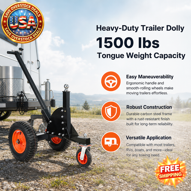 Heavy-Duty Trailer Dolly with 1500lbs Capacity and Pneumatic Tires