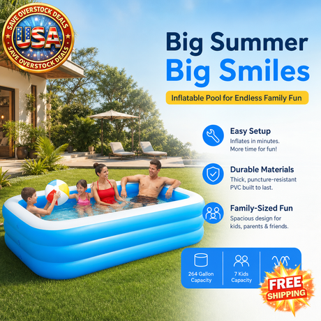 Inflatable Swimming Pool for Kids and Adults, 120*72*24in