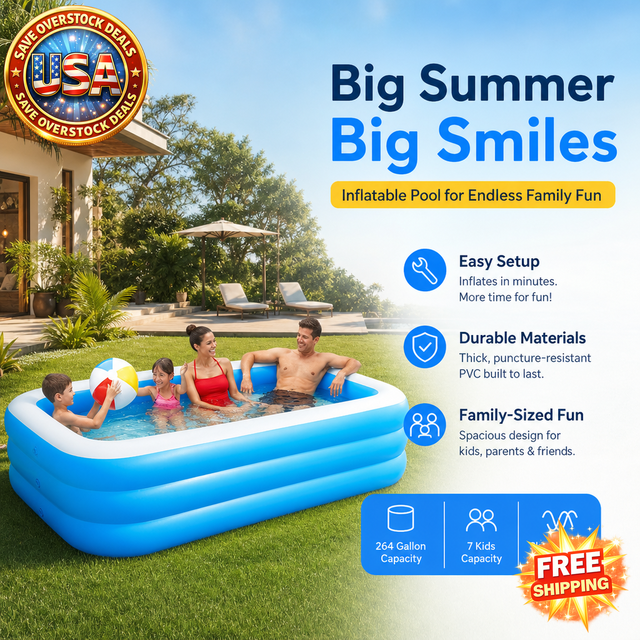 Inflatable Swimming Pool for Kids and Adults, 120*72*24in
