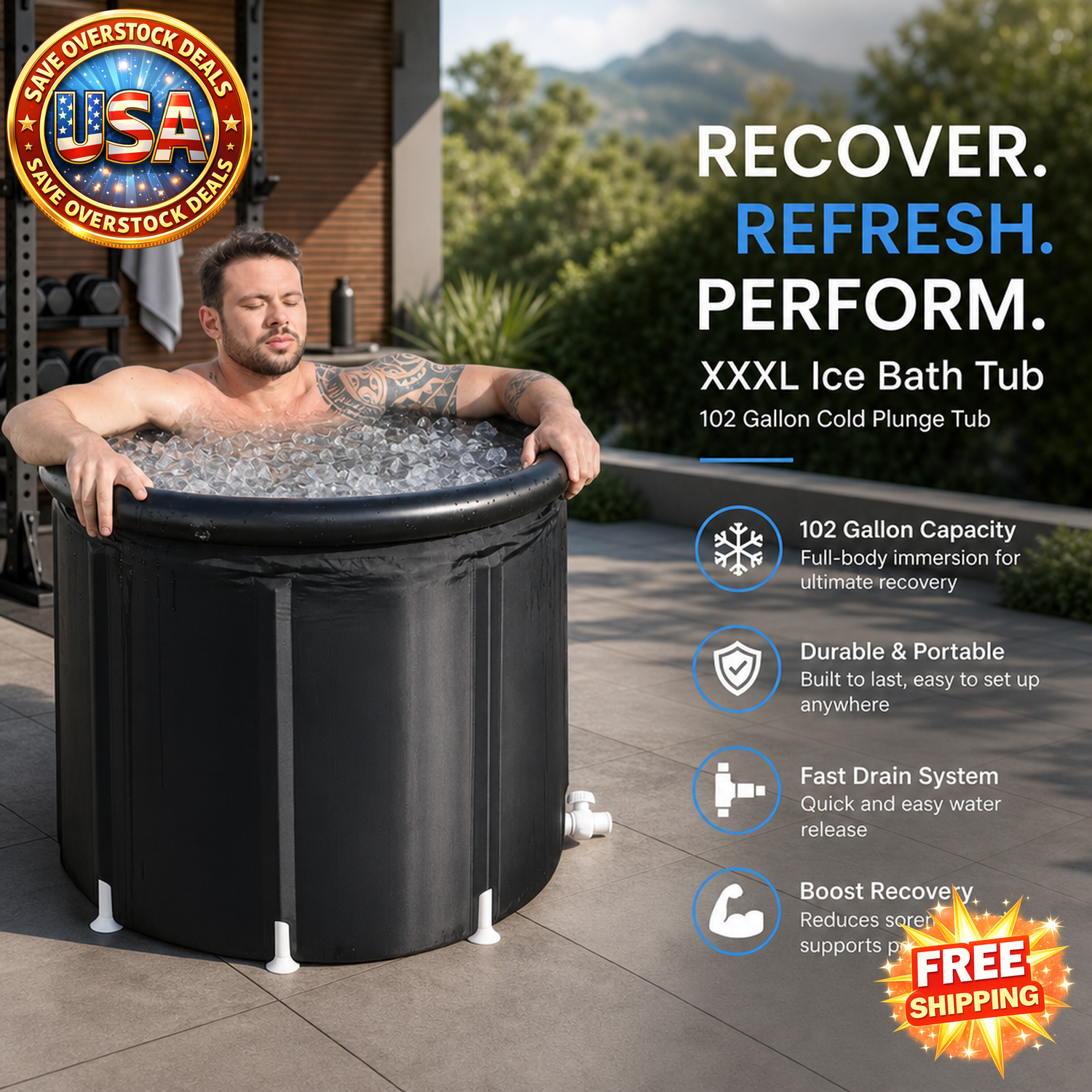 XXL Ice Bath Tub, 102 GL Portable Plunge Pool for Outdoor Use