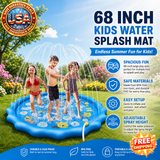 Sprinkler Splash Pad for Kids, 68IN Inflatable Water Mat