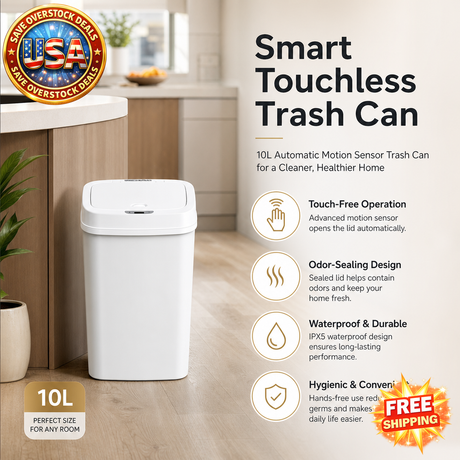 10L Touchless Motion Sensor Trash Can with Odor-Sealing Ring
