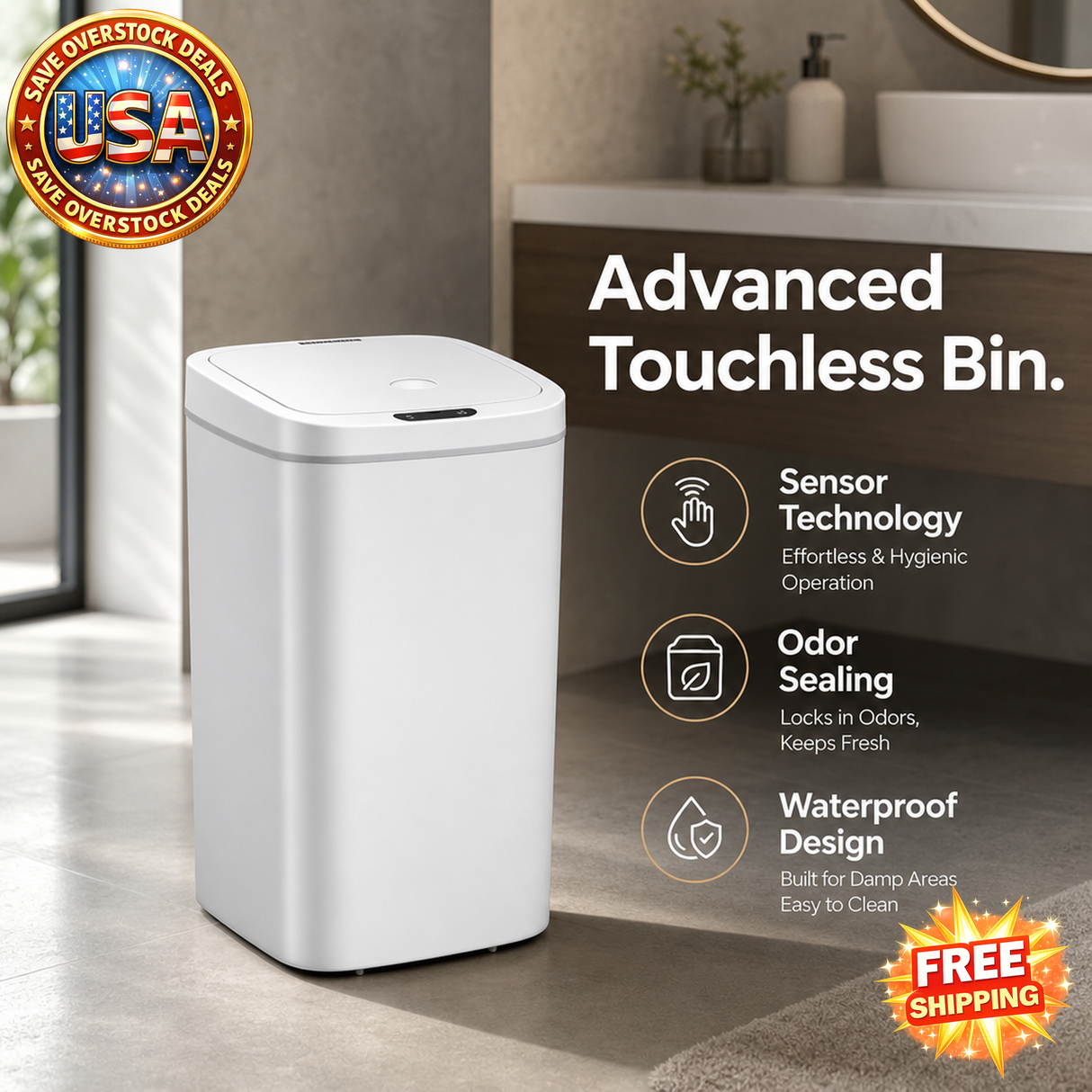 10L Touchless Automatic Sensor Trash Can for Kitchen and Bathroom Use