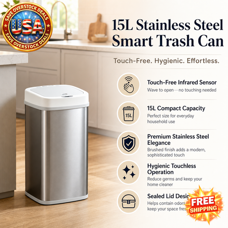 15L Touchless Stainless Steel Sensor Trash Can for Home Use