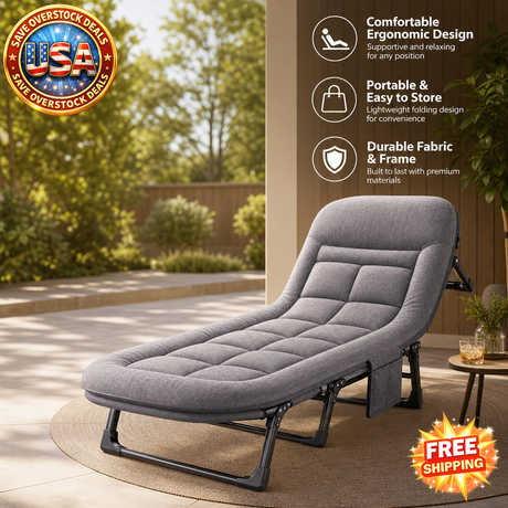 American Style Patio Folding Bed with Mattress, Portable Recliner