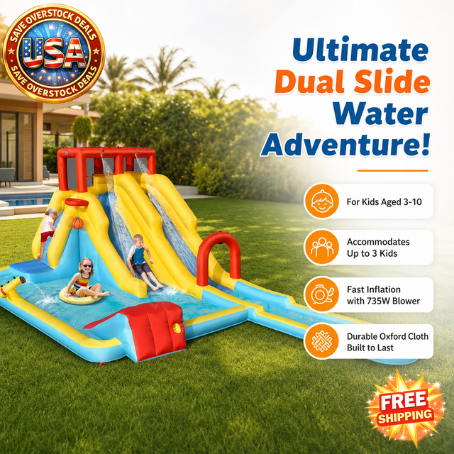 Inflatable Dual Slide Water Park Bouncer with 735W Blower