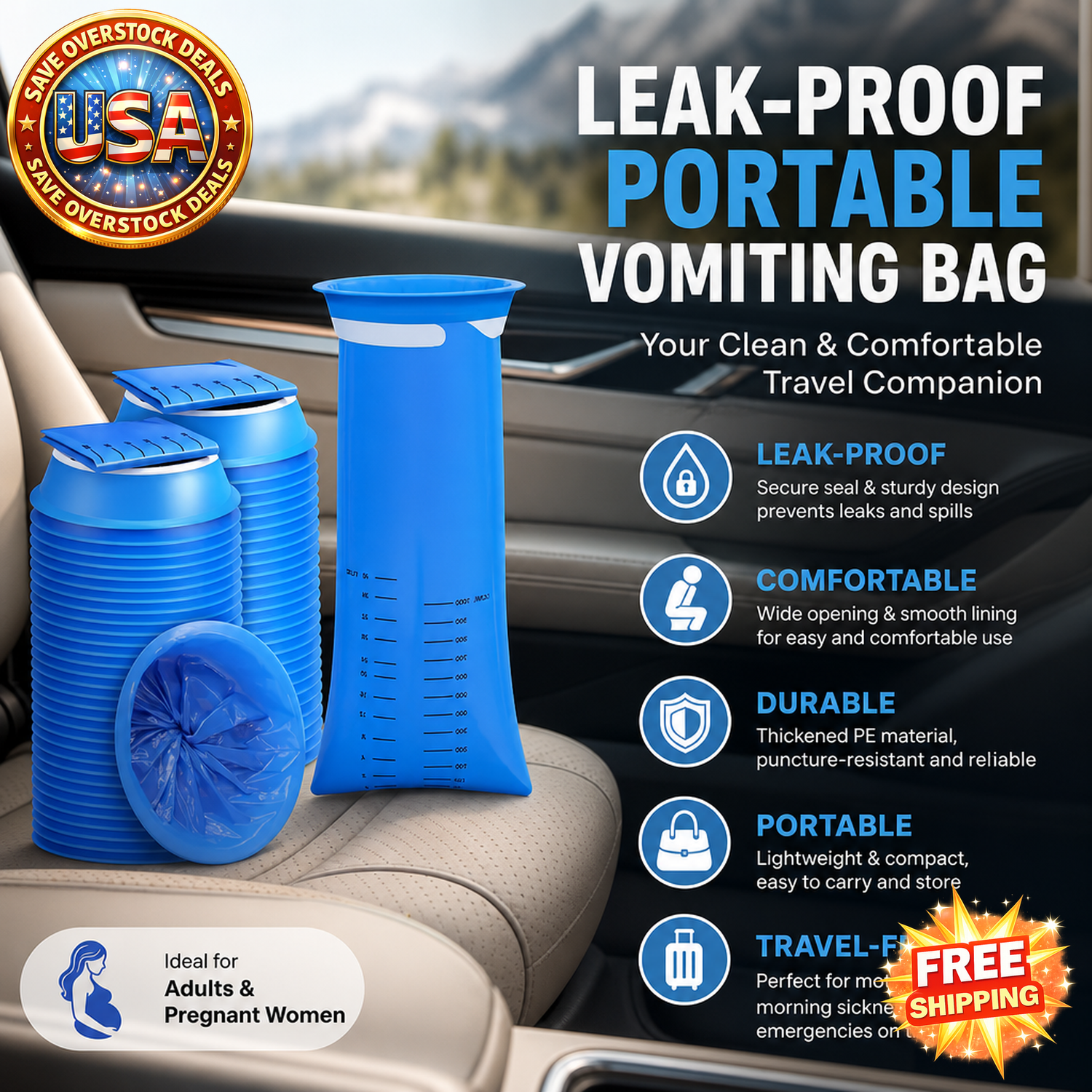 Leak-proof Portable Vomiting Bag for Travel, 10 Count, Durable Design