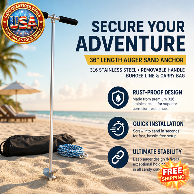 36" Stainless Steel Sand Anchor with Removable Handle & Carry Bag