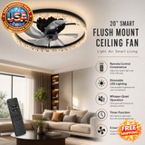 Smart Flush Mount Ceiling Fan with Light - 20-inch LED Chandelier