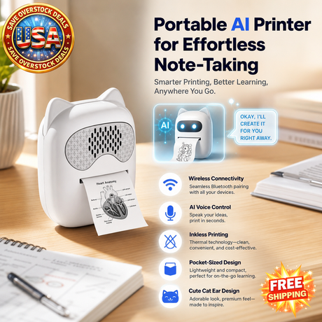 Wireless Bluetooth Mini Cat Ear Thermal Printer for iPhone