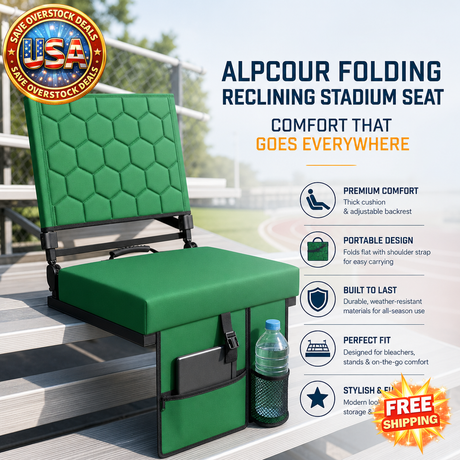 Folding Reclining Stadium Seat with Back Support for Bleachers