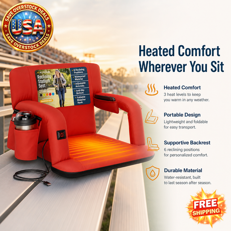Heated Folding Stadium Seat with Back Support for Comfort