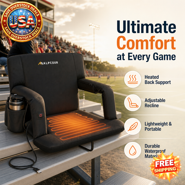 Heated Reclining Stadium Seat with Back Support for Comfort