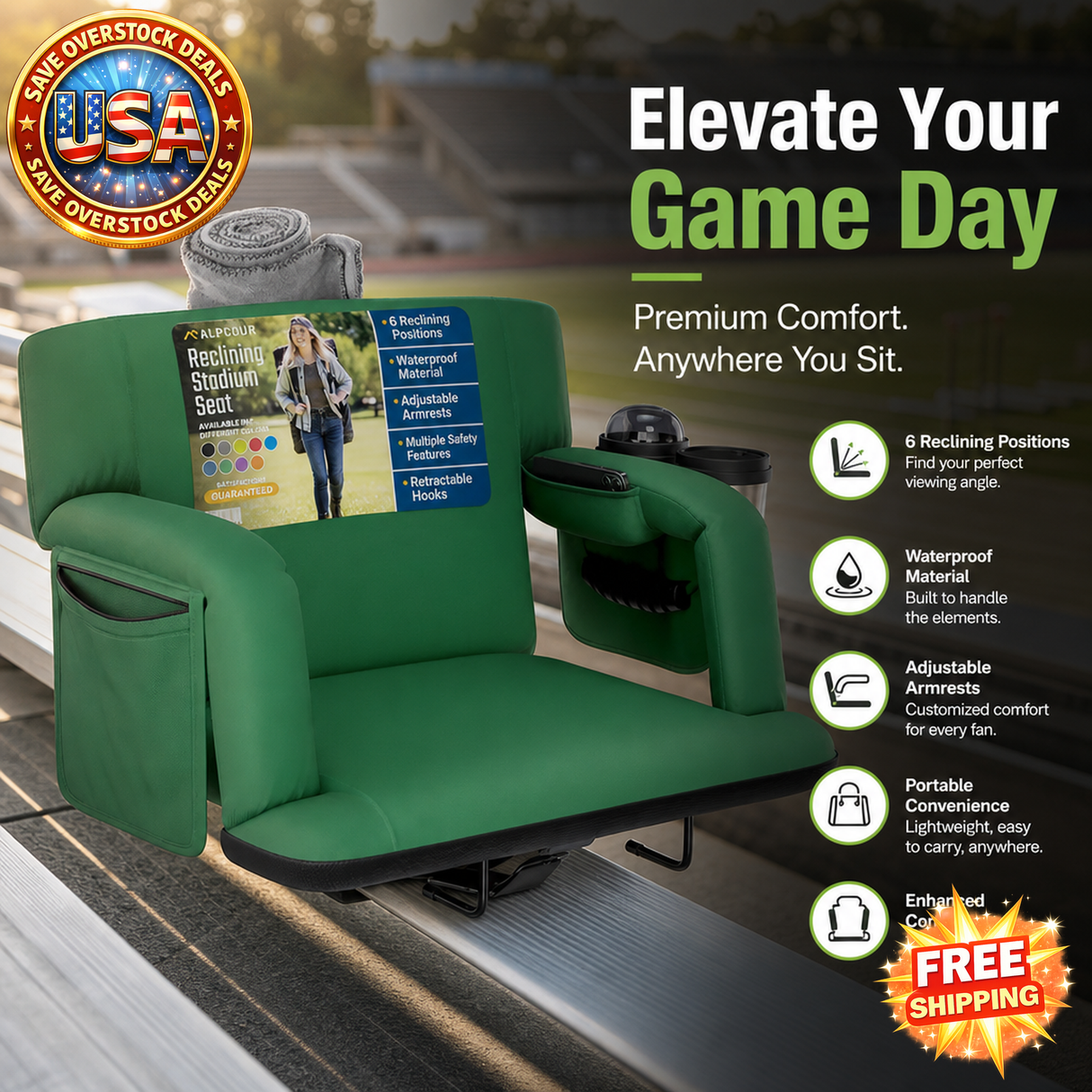 Alpcour Premium Reclining Stadium Seat with Back Support