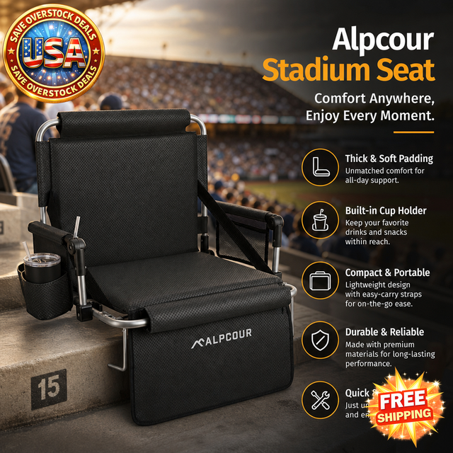 Alpcour Foldable Padded Stadium Seat with Backrest and Cup Holder