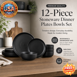 12-Piece Stoneware Dinner Plates and Bowls Set for 4