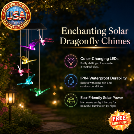 Solar Dragonfly Wind Chimes with Color Changing LED Lights