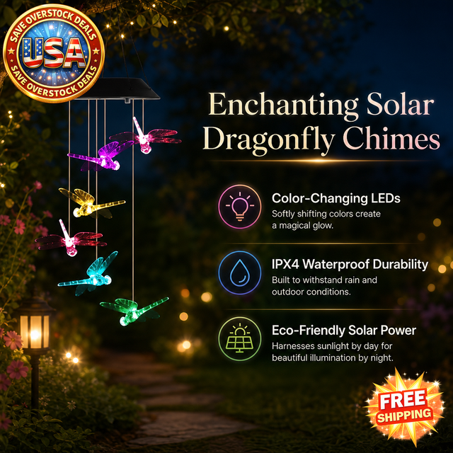 Solar Dragonfly Wind Chimes with Color Changing LED Lights