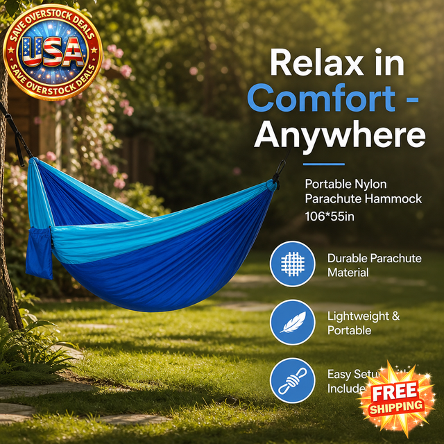 Portable Nylon Parachute Hammock for Outdoor Camping, 106*55in