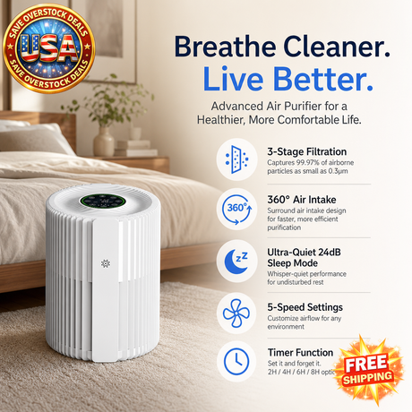 Air Purifier with 3-Stage Filter and 5 Speeds for Home