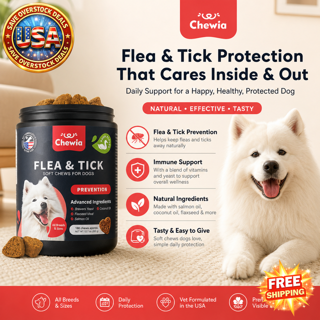 Dog Flea and Tick Treatment Chews for Dogs, Natural Ingredients