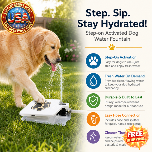 Outdoor Dog Water Fountain with Step-on Sprinkler Feature
