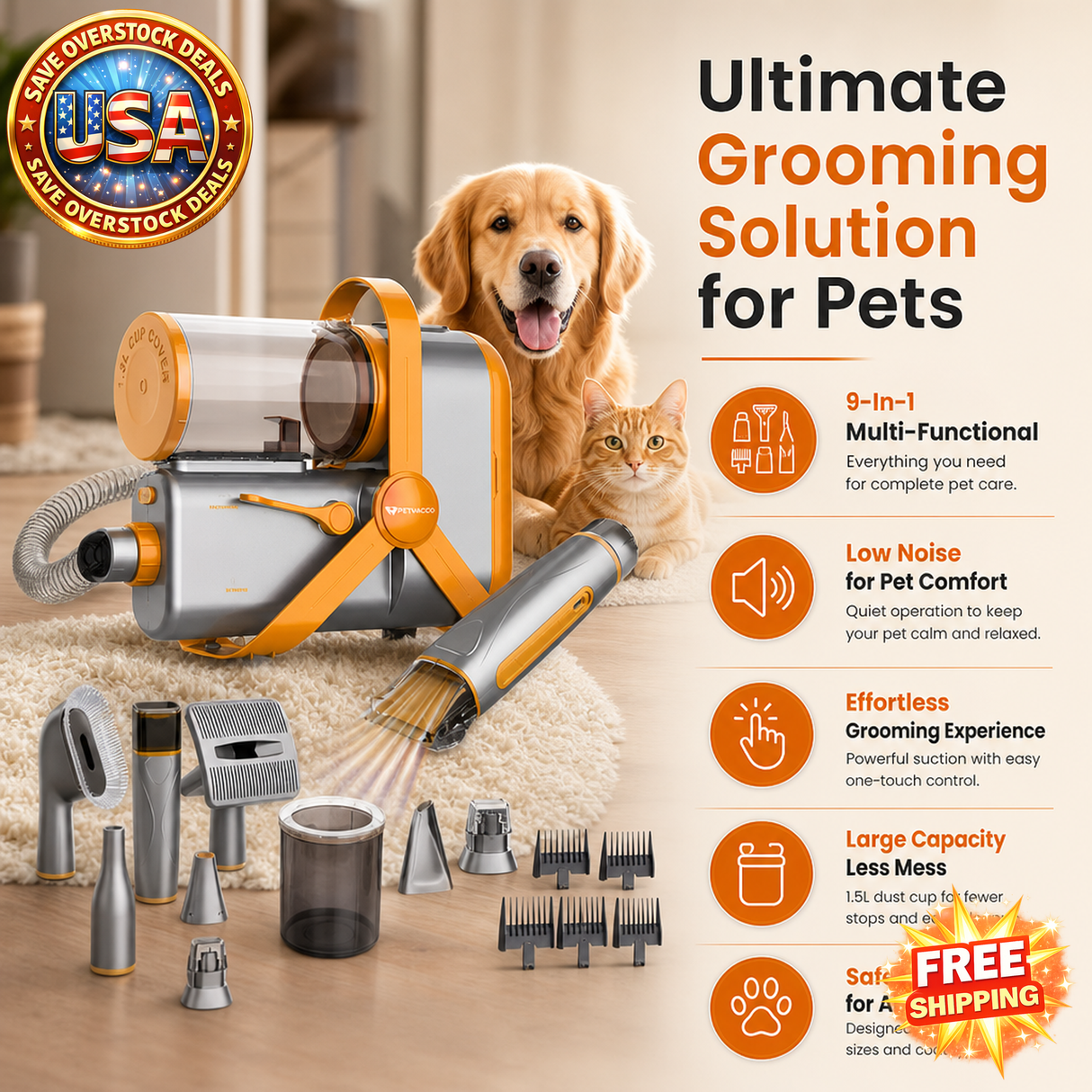 Pet Grooming Vacuum Hair Dryer and Nail Grinder Kit