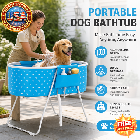 Portable Elevated Dog Bathtub, Foldable Pet Shower Station
