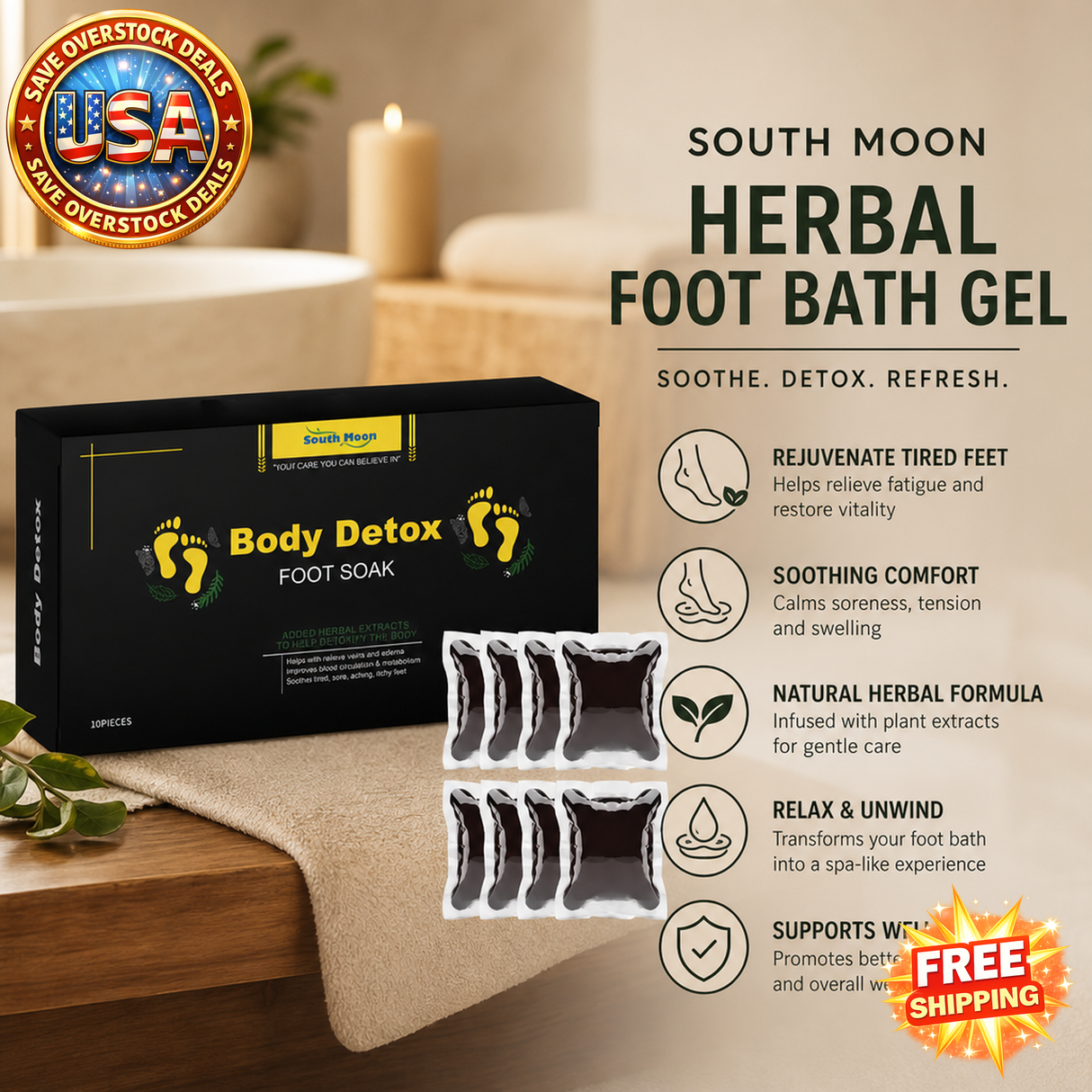 South Moon Herbal Foot Bath Gel for Leg Swelling Relief