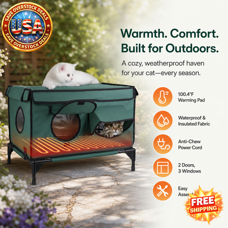 Waterproof Heated Cat House with Insulated Heating Pad