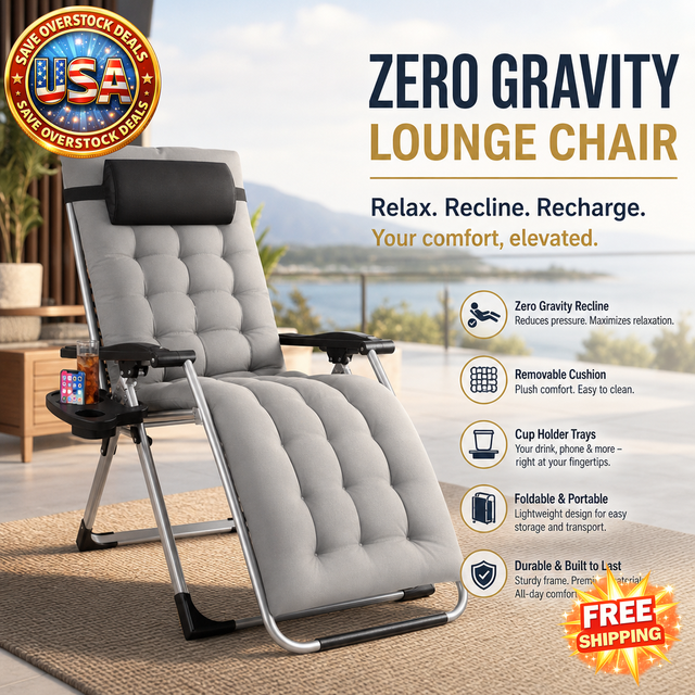 Zero Gravity Reclining Chair with Cup Holder and Cushion