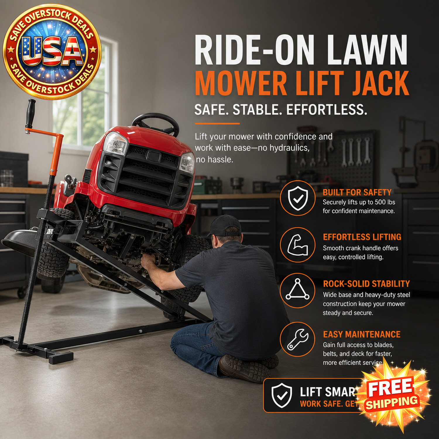Ride on Lawn Mower Lift Jack, 880 Lbs Capacity, Foldable