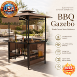 BBQ Gazebo Canopy with Metal Shelves and Hooks for Patio