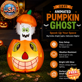 2.8 FT Inflatable Animated Pumpkin Ghost with LED Lights