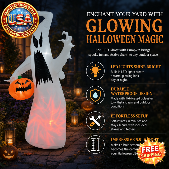 5.9' Halloween LED Ghost with Pumpkin Inflatable Yard Decor