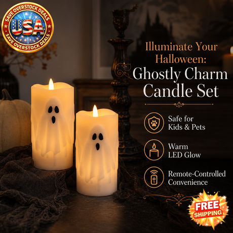 Halloween Flameless Pillar Candles with Remote Timer, 2 Pack