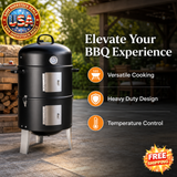 Vertical Steel Charcoal Smoker - Heavy Duty BBQ Grill