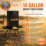 14 Gallon Gravity Deer Feeder with 4 Feeding Trays, Black