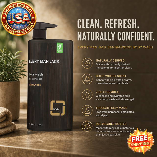 Every Man Jack Sandalwood Body Wash, 33.8 Fl Oz, Case of 1