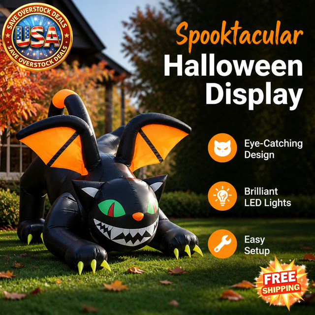 6FT Inflatable Black Cat Halloween Decor with LED Lights