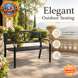 50-Inch Metal Garden Bench with Backrest and Armrests