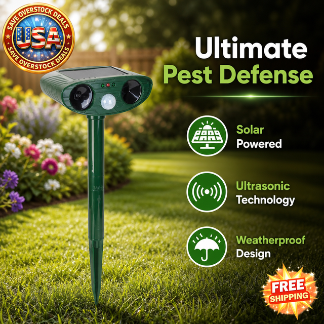 Solar Ultrasonic Animal Repeller with PIR Sensor and LED Light