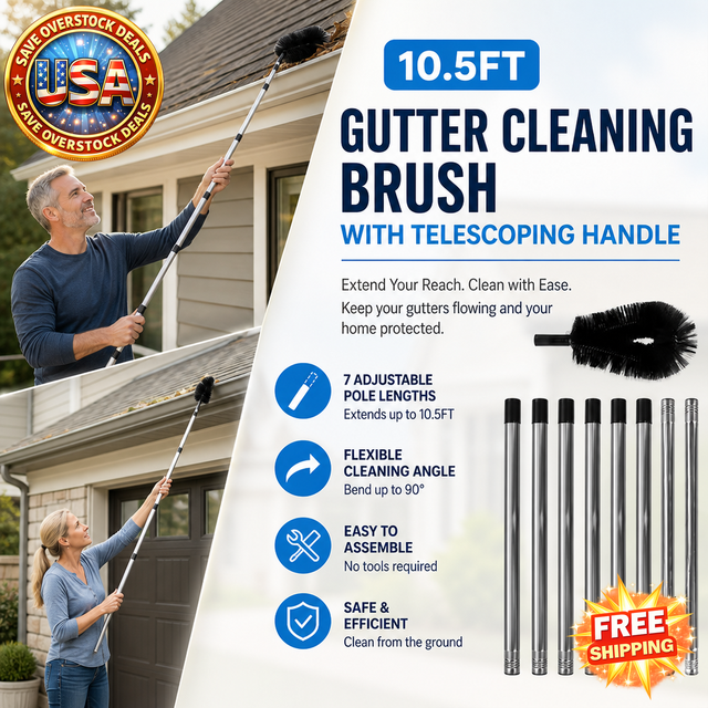 10.5FT Telescoping Gutter Cleaning Brush with Angled Brushes