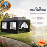 10x20ft Black Pop Up Canopy Tent with Removable Sidewalls