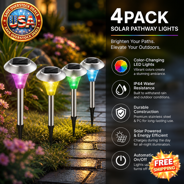 Outdoor Solar Garden Pathway Lights - Color Changing LED, 4 Packs