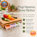 Bamboo Cutting Board with Food Containers and Cheese Grater