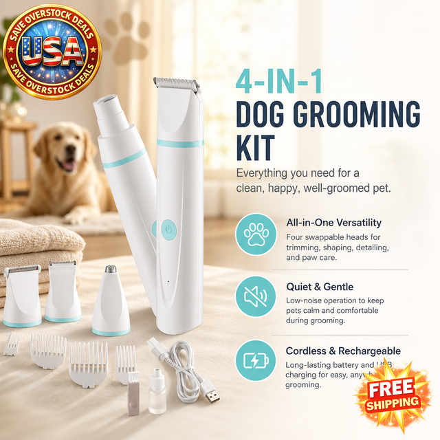 Rechargeable Dog Grooming Clippers Kit with 6 Combs & 4 Blades