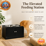 Raised Pet Feeding Storage Station with Stainless Steel Bowls