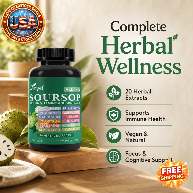 Soursop Herbal Supplement with 20 Extracts, 60 Vegan Capsules