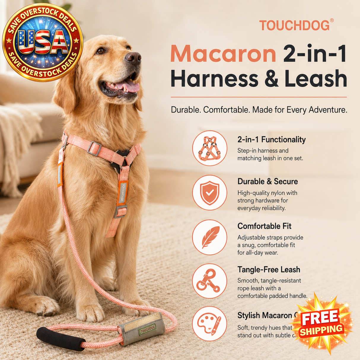 Touchdog Macaron 2-in-1 Durable Nylon Dog Harness and Leash